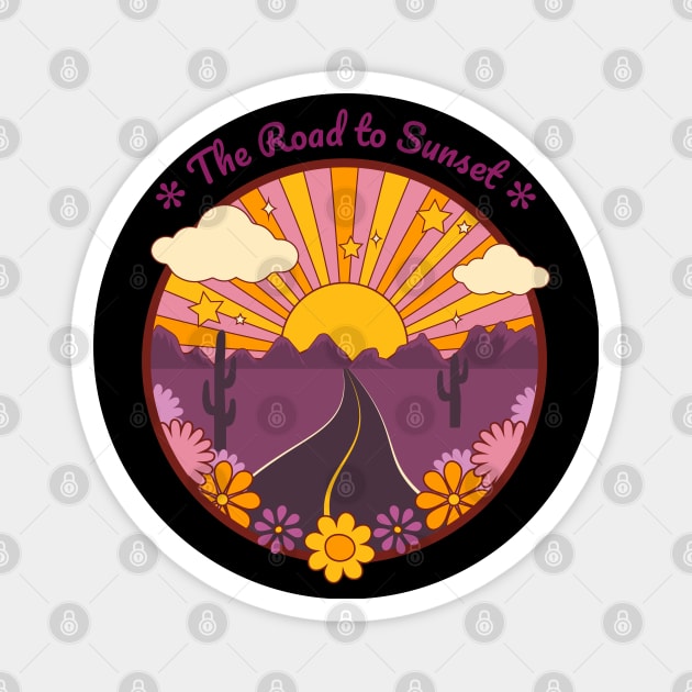 The Road To Sunset Retro Psychedelic Design Magnet by Up 4 Tee